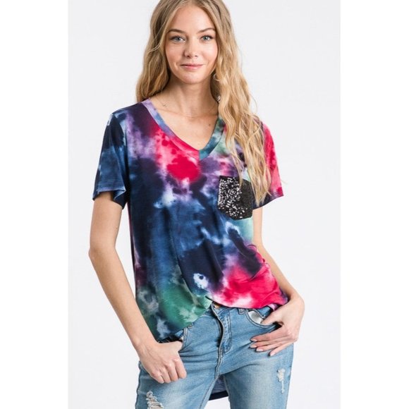 Heimish Tie Dye Sequin Top, Navy - Picture 1 of 5